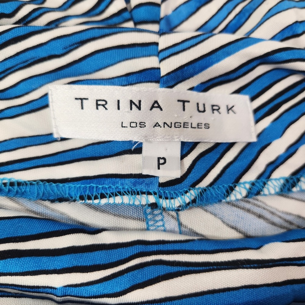 Trina‎ Turk Abstract Stripe Rayon Silk Shift Dress Womens P2 Blue White - Picture 2 of 5